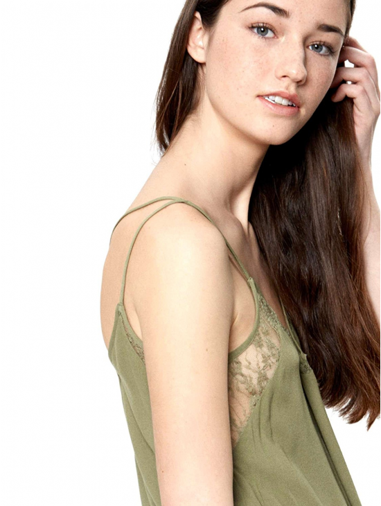 Romantický khaki top s krajkou Pepe Jeans ROSETA SHIRT 2