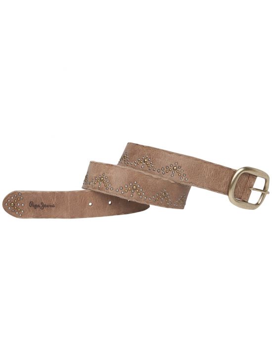 Hnědý kožený pásek Pepe Jeans s ozdobným kováním NOKHE BELT