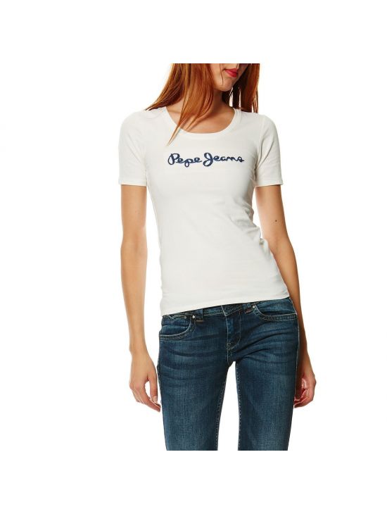 Bíle triko s výšivkou z flitrů Pepe Jeans MARIA