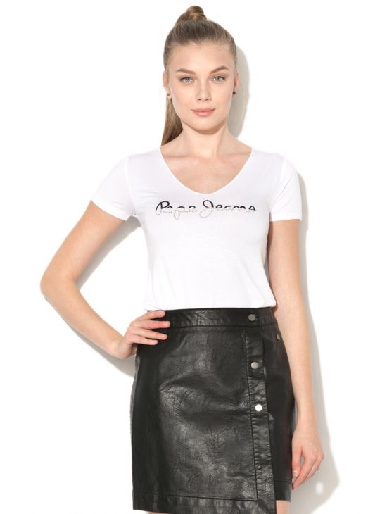 Bílé triko s kamínky Pepe Jeans BOBIE