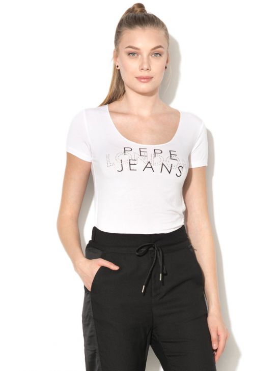 Bílé tričko s kamínky Pepe Jeans BRENT