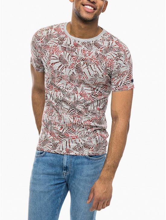 Šedé triko s oranžovým potiskem Pepe Jeans TRAVISS