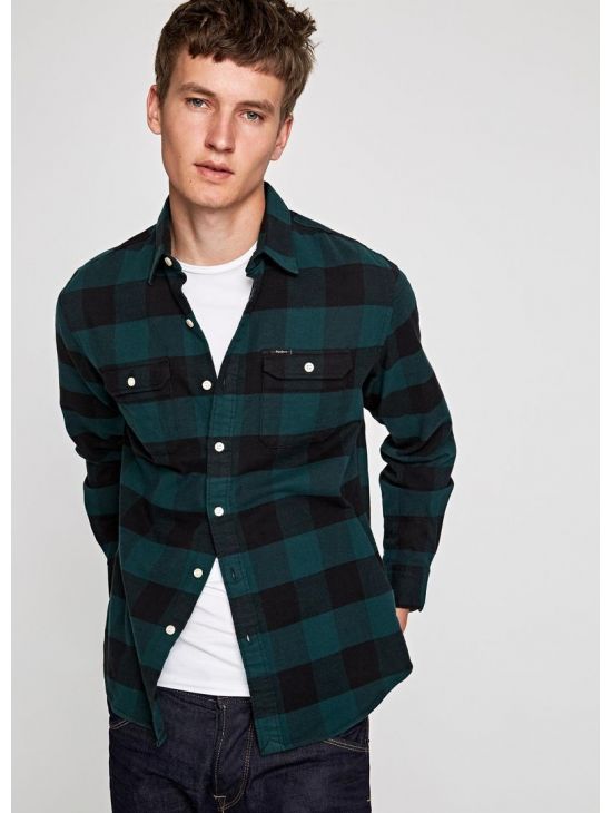 Zelená kostkovaná pánské košile Pepe Jeans JUDE