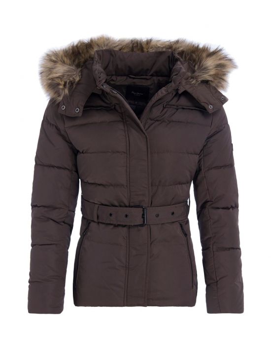 Čokoládová péřová zimní bunda Pepe Jeans CLARIS