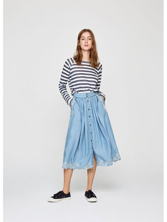 Modrá áčková sukně Pepe Jeans MARTA s krajkou
