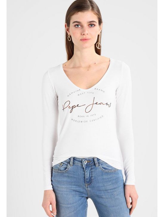 Bílé triko s dlouhým rukávem Pepe Jeans ELSI