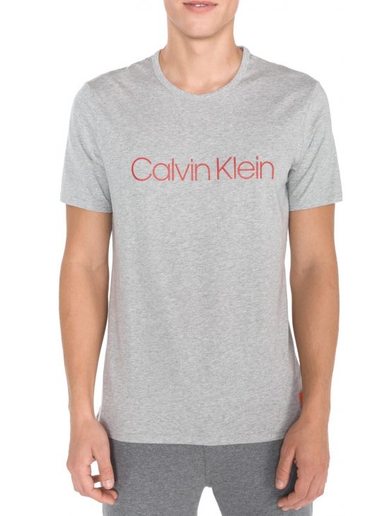 Pánské šedé pohodlné triko CREW NECK Calvin Klein s krátkým rukávem