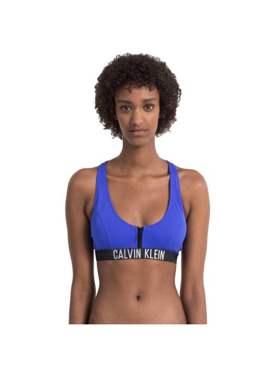 CALVIN KLEIN modrý horní díl plavek se zipem ZIP BRALETTE