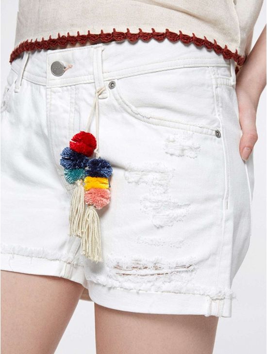 Bílé džínové kraťasy s bambulkami Pepe Jeans THRASHER